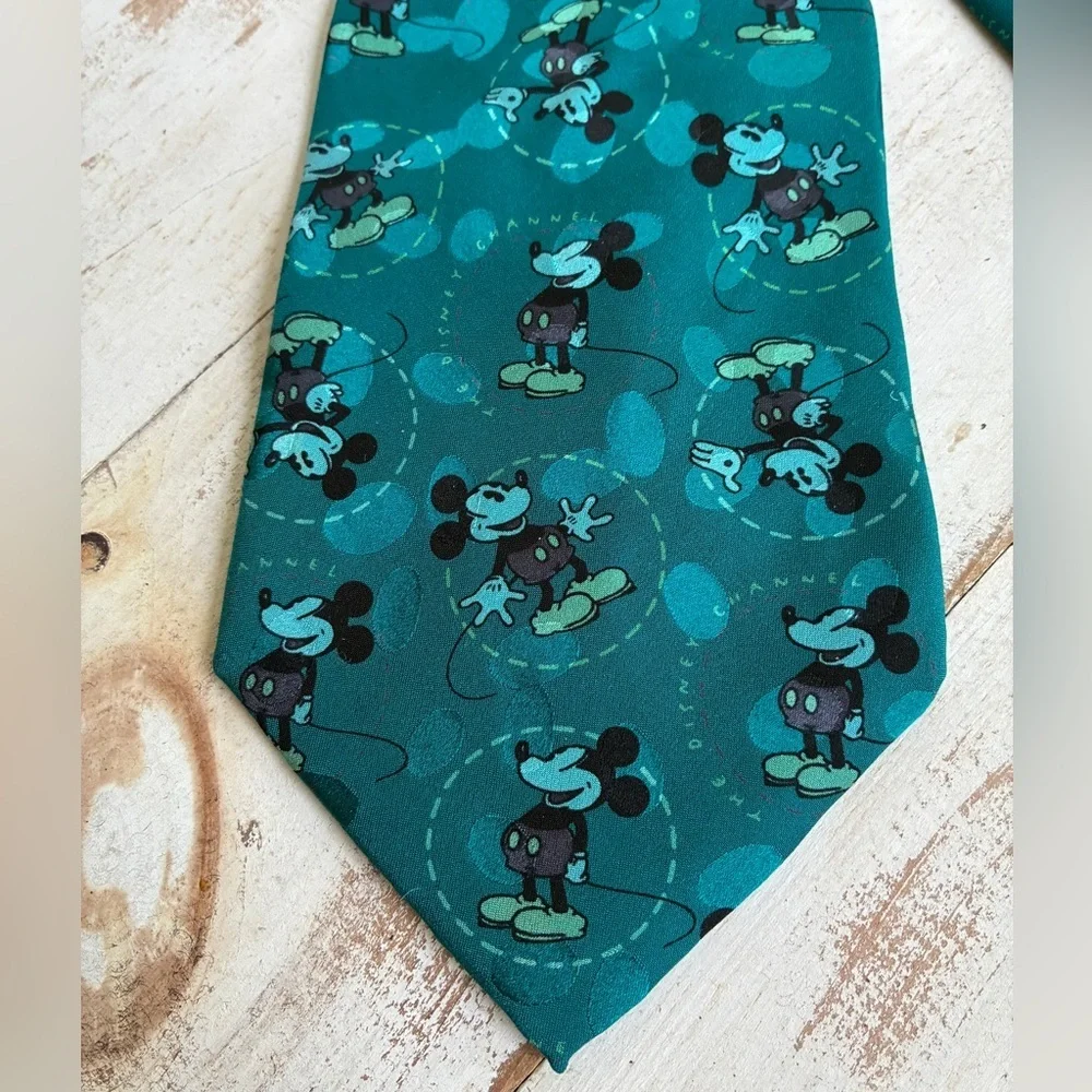 DISNEY CHANNEL Vintage silk neck tie Mickey Mouse cartoon aqua teal RARE 90s EUC - Picture 8 of 9
